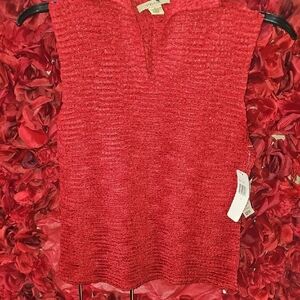 Plisse NWT Red Stretchy Polyester Tank Top Wirh Collar Size Large